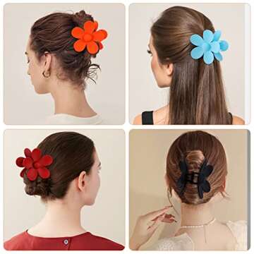 Tyfthui 12 Pieces Flower Hair Claw Clips, Large Daisy Matte Big Cute For Women Girls, Non Slip Strong Hold Clamps Barrettes Accessories for Thin or Thick Hair (color A)