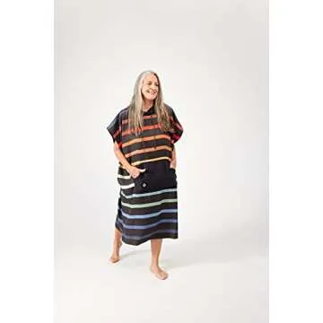 Nomadix Changing Poncho - M/L - Quick Dry & Absorbent Hooded Surf & Swim Poncho - Sewn Sides For Private Changing - Front Pocket Storage - Made From Post-Consumer Recycled Materials - Pinstripes Multi