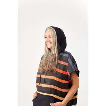 Nomadix Changing Poncho - M/L - Quick Dry & Absorbent Hooded Surf & Swim Poncho - Sewn Sides For Private Changing - Front Pocket Storage - Made From Post-Consumer Recycled Materials - Pinstripes Multi