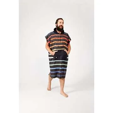 Nomadix Changing Poncho - M/L - Quick Dry & Absorbent Hooded Surf & Swim Poncho - Sewn Sides For Private Changing - Front Pocket Storage - Made From Post-Consumer Recycled Materials - Pinstripes Multi