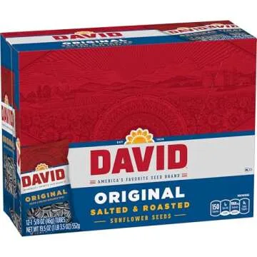 DAVID Roasted and Salted Original Sunflower Seeds, 1.625 oz, 12 Pack