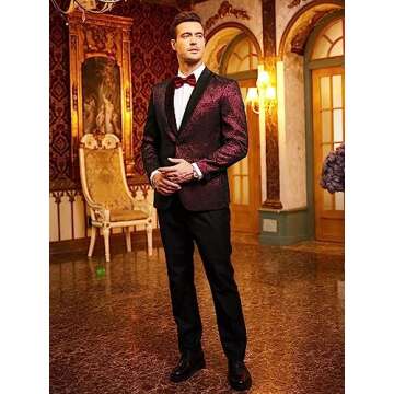 COOFANDY Mens Floral Tuxedo Jacket Embroidered Blazer Shawl Lapel Dress Suit Slim Fit for Christmas Prom Wedding Homecoming Party