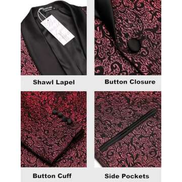 COOFANDY Mens Floral Tuxedo Jacket Embroidered Blazer Shawl Lapel Dress Suit Slim Fit for Christmas Prom Wedding Homecoming Party