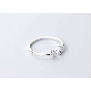NewZenro Crescent Moon Star Thin Minimalist Cute 925 Sterling Silver Engagement Tiny Open Tail Rings Dainty Adjustable Finger Promise Statement Small Ring Jewelry Gifts for Birthday Women Daughter