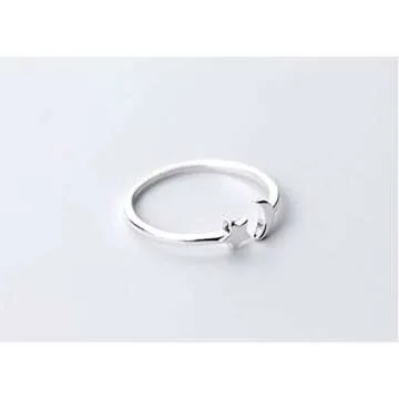 NewZenro Crescent Moon Star Thin Minimalist Cute 925 Sterling Silver Engagement Tiny Open Tail Rings Dainty Adjustable Finger Promise Statement Small Ring Jewelry Gifts for Birthday Women Daughter