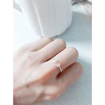 NewZenro Crescent Moon Star Thin Minimalist Cute 925 Sterling Silver Engagement Tiny Open Tail Rings Dainty Adjustable Finger Promise Statement Small Ring Jewelry Gifts for Birthday Women Daughter