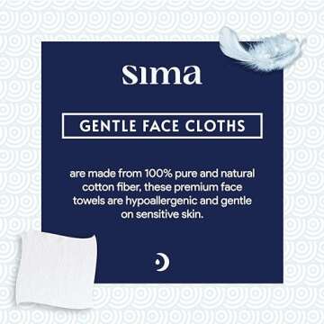 Sima Disposable Face Towels for Drying - 100% Cotton Face Wipes 50 Pack - Biodegradable Makeup remover for sensitive Skin, Gentle Clean facial cloth - Ultra-Soft & Lint-Free, Cruelty Free