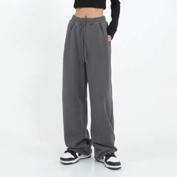 Stylish Womens Wide Leg Sweatpants Comfy Casual Joggers