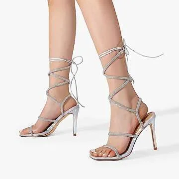 DREAM PAIRS Silver High Heels Stilletos Heels for Women Strappy Gladiator Sexy Square Toe Heels Open Toe Heels Dressy Pumps Sandals Size 7 SDHS2239W