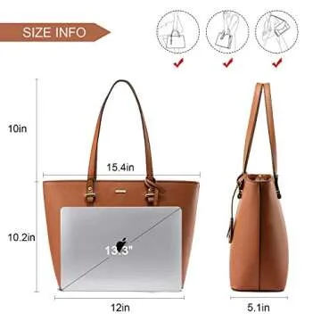 LOVEVOOK Purses for Women Large Tote Bag for Work Faux Leather Handbags Shoulder Bag with Zipper Pocket, Brown