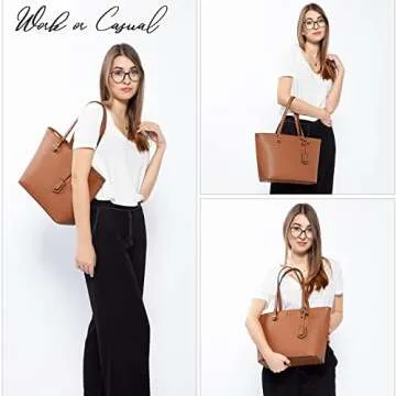 LOVEVOOK Purses for Women Large Tote Bag for Work Faux Leather Handbags Shoulder Bag with Zipper Pocket, Brown
