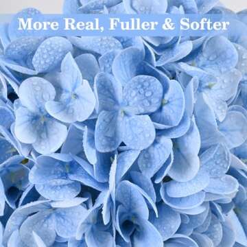 Artflower 4Pcs Real Touch Hydrangea Artificial Flowers, 22.5'' Blue Full Latex Faux Hydrangea Flower...