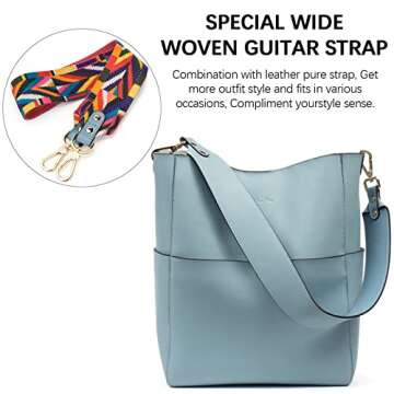 BOSTANTEN Women's Leather Designer Handbags Tote Purses Shoulder Bucket Bags Light Blue