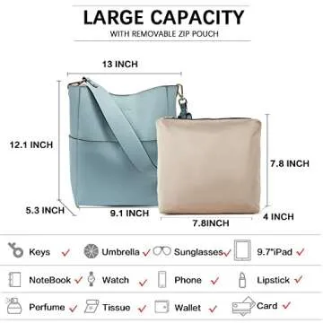 BOSTANTEN Women's Leather Designer Handbags Tote Purses Shoulder Bucket Bags Light Blue