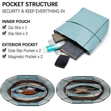 BOSTANTEN Women's Leather Designer Handbags Tote Purses Shoulder Bucket Bags Light Blue