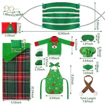 11 Pcs Sleeping Bag Christmas Accessory for Elf Doll Include Christmas Doll Sleeping Bag Apron Chef Hat Scarf Glasses Pillow Eye Mask Shoes Mask Hammock for Elf Doll Decor