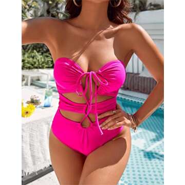 Blooming Jelly Womens Sexy One Piece Bathing Suit Cutout Cheeky High Cut Swimsuit Halter Criss Cross Monokini (Medium, Hot Pink)