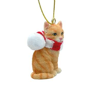 Orange Cat Tabby Shorthaired Kitty Christmas Tree Ornament with Candy Cane Scarf