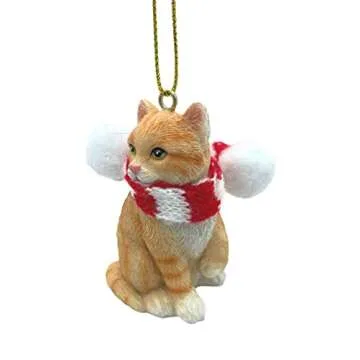 Orange Cat Tabby Shorthaired Kitty Christmas Tree Ornament with Candy Cane Scarf