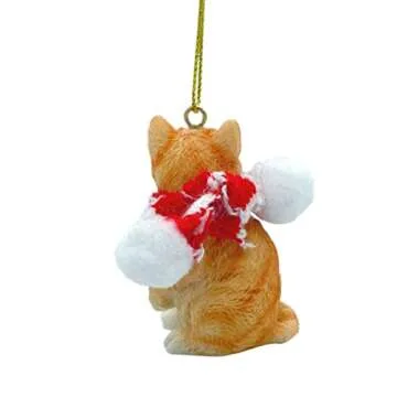 Orange Cat Tabby Shorthaired Kitty Christmas Tree Ornament with Candy Cane Scarf