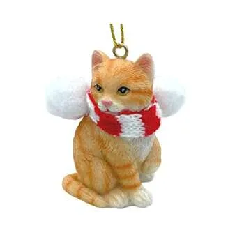 Orange Cat Tabby Shorthaired Kitty Christmas Tree Ornament with Candy Cane Scarf