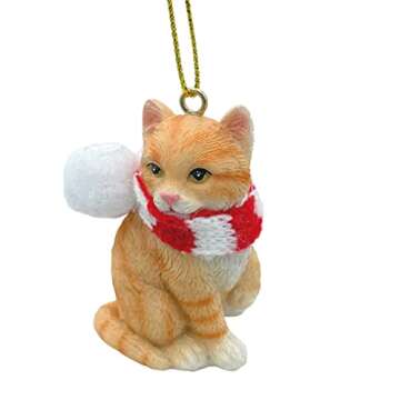 Orange Cat Tabby Shorthaired Kitty Christmas Tree Ornament with Candy Cane Scarf