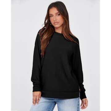 SimpleFun Casual Sweatshirts for Women Tunic with Side Zippers Long Sleeve Tops Fashion Fall Pullover Sweatshirt Black XL