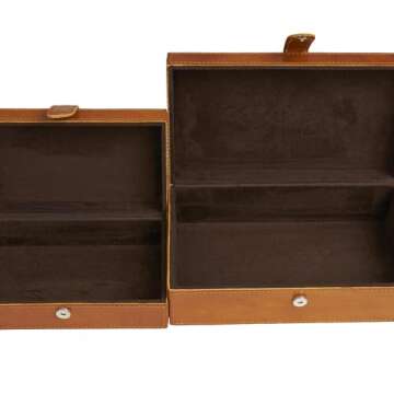 Deco 79 Leather Handmade Decorative Box Storage Decorative Keepsake Boxes with Snap Front Closure and Detailed Stitching, Set of 2 Storage Boxes 10", 8" W, Brown