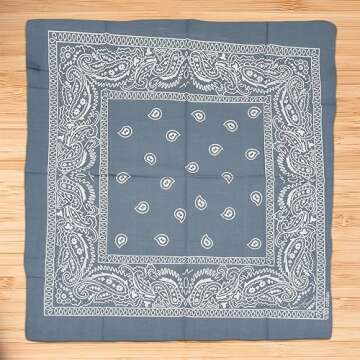 Womens Neck Scarf 23"x23" Small Square Ethnic Cotton | Headband Scarf Bandana Wrap Vintage Head Scarf Breathable Lightweight (Grey)