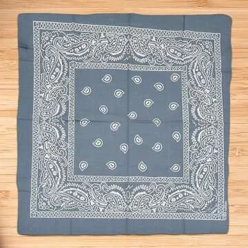 Womens Neck Scarf 23"x23" Small Square Ethnic Cotton | Headband Scarf Bandana Wrap Vintage Head Scarf Breathable Lightweight (Grey)