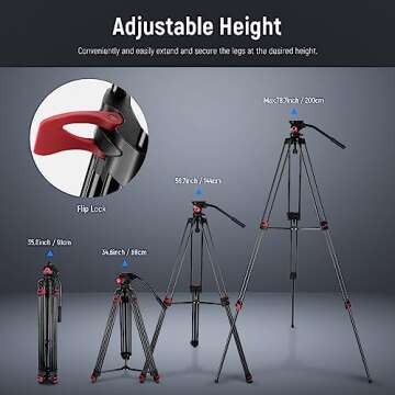 NEEWER 79"/200cm Video Tripod, Heavy Duty Aluminum Alloy Camera Tripod Stand with 360° Fluid Drag H...