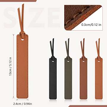 Leezmark 4 Pcs Leather Bookmark, Classic Stitched Bookmark, Bookmarks with Leather Rope, Page Marker...