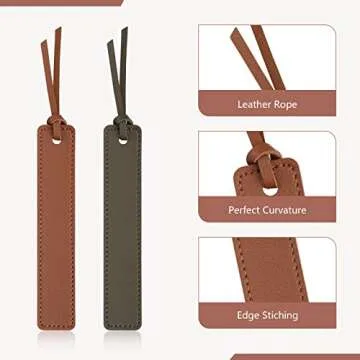 Leezmark 4 Pcs Leather Bookmark, Classic Stitched Bookmark, Bookmarks with Leather Rope, Page Markers Reading Gifts for Book Lovers, Readers, Leather Book Marks for Men Women