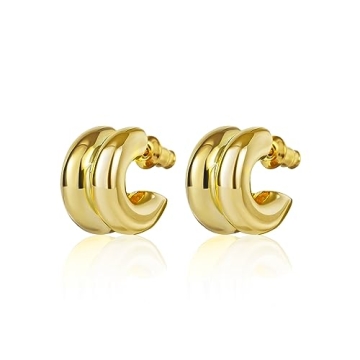 ABILITH Two Tone Hoop Earrings for Women Gold and Silver 18k Double Hoop Earrings 925 Sterling Silver Studs for Festival