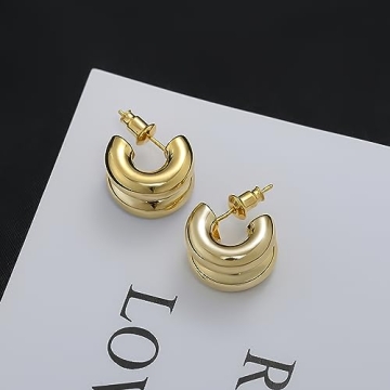 ABILITH Two Tone Hoop Earrings for Women Gold and Silver 18k Double Hoop Earrings 925 Sterling Silver Studs for Festival