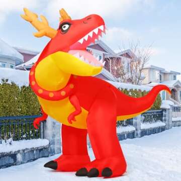 COMIN 6 FT Christmas Inflatables Outdoor Decorations Blow Up Antlers Dinosaur Inflatable with Built-...
