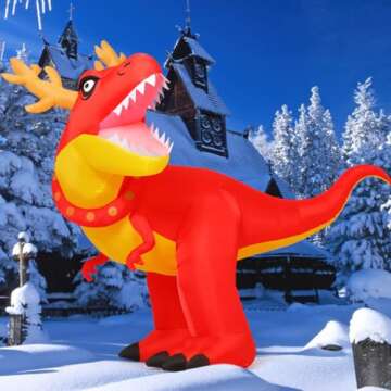 COMIN 6 FT Christmas Inflatables Outdoor Decorations Blow Up Antlers Dinosaur Inflatable with Built-in LEDs for Christmas Indoor Outdoor Yard Lawn Garden Decorations