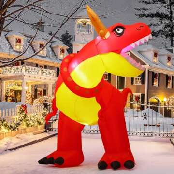 COMIN 6 FT Christmas Inflatables Outdoor Decorations Blow Up Antlers Dinosaur Inflatable with Built-in LEDs for Christmas Indoor Outdoor Yard Lawn Garden Decorations