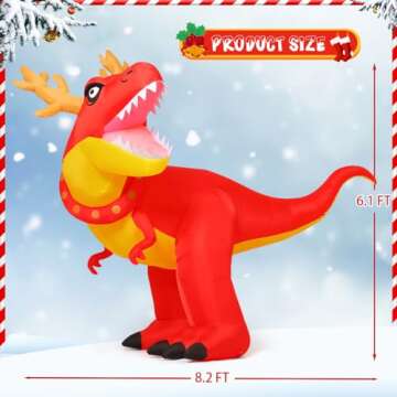 COMIN 6 FT Christmas Inflatables Outdoor Decorations Blow Up Antlers Dinosaur Inflatable with Built-in LEDs for Christmas Indoor Outdoor Yard Lawn Garden Decorations