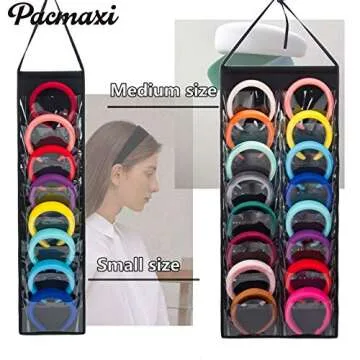 Hanging Padded Headbands Storage Organizer for Women Lady, Girl Wide Knotted Headband Holder with 16 Clear Pockets, Fashion Turban Velvet Hair Head band Hoop Display Stand. (16 slot,felt,black)