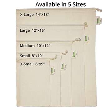 Simple Ecology Reusable Grocery Produce Shopping and Storage Bags, Organic Cotton Muslin, Set of 6 (2 ea. of L, M, S)