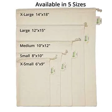Simple Ecology Reusable Grocery Produce Shopping and Storage Bags, Organic Cotton Muslin, Set of 6 (2 ea. of L, M, S)