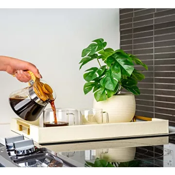 Elegant Cream Shagreen Faux Leather Tray Gold Handles