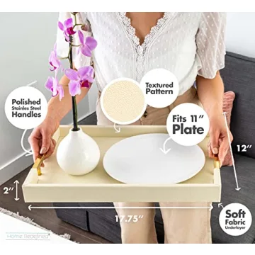 Elegant Cream Shagreen Faux Leather Tray Gold Handles