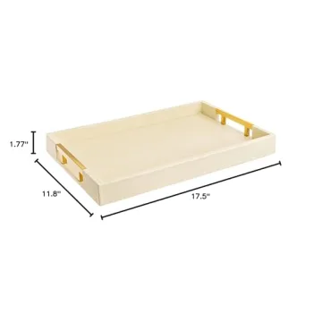 Elegant Cream Shagreen Faux Leather Tray Gold Handles