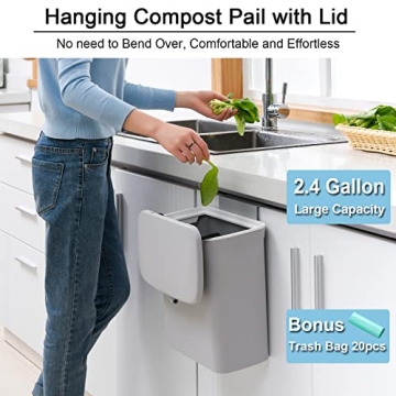 Tiyafuro 2.4 Gallon Hanging Compost Bin Odor-Free Space-Saver
