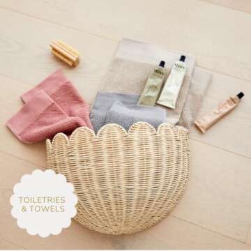 BEBE BASK Scalloped Wicker Wall Basket - Hand Woven Scalloped Basket – Scalloped Décor Wall Hanging Baskets – 16 x 10 x 7 In - Hanging Wall Basket