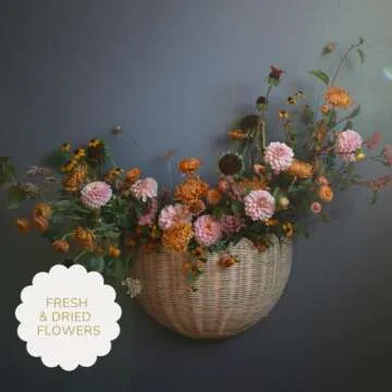 BEBE BASK Scalloped Wicker Wall Basket - Hand Woven Scalloped Basket – Scalloped Décor Wall Hanging Baskets – 16 x 10 x 7 In - Hanging Wall Basket