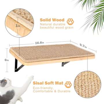 2PCS Cat Wall Shelves with Cat Scratching Mat, 16.6x9.7 Inch Large Cat Wall Hammock Cat Wall Furniture Cat Shelf Cat Window Perch Wall Mounted Beds for Sleeping, Playing, Climbing, Support to 30 LBS