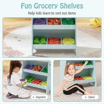 Costzon Kids Wooden Grocery Store Set with 36 Fruits & Vegetables